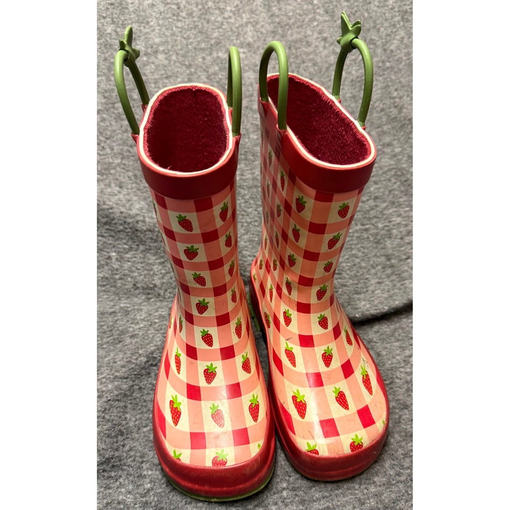 Western Chief Gingham Strawberry Pink Red Rain Boots Toddler Girls Size 10